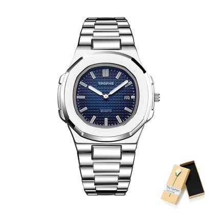2024 New Luxury Watch Business Waterproof Male Clock Luminous Date Stainless Steel Square Quartz Watch Men Watch Reloj Hombre