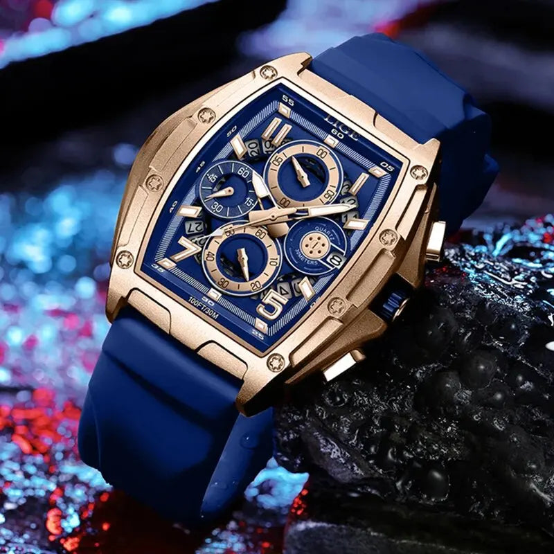 Business Watch for Men Fashion Silicone Square Watch Men Casual Sport Waterproof Chronograph Quartz Clock Male Reloj Hombre