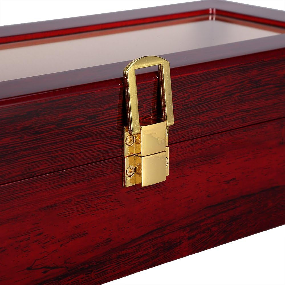 Watch Box, 6 Slot Watch Case, Watch Holder with Glass Lid, Wooden Watch Case with Removable Watch Pillow, Metal Clasp Watch Display, Clear