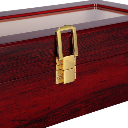 Watch Box, 6 Slot Watch Case, Watch Holder with Glass Lid, Wooden Watch Case with Removable Watch Pillow, Metal Clasp Watch Display, Clear