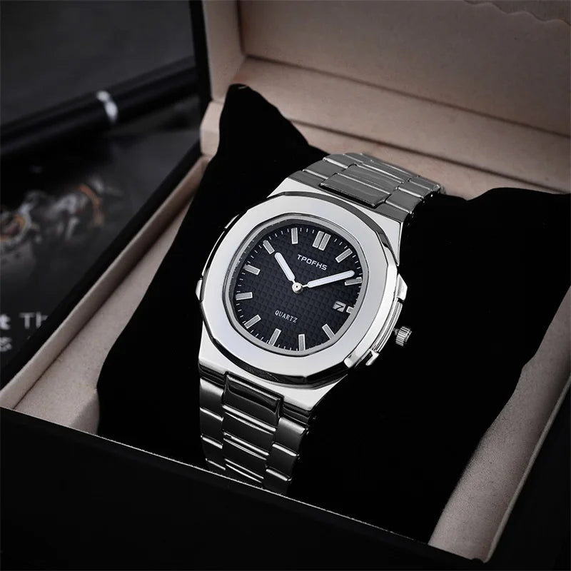 2024 New Luxury Watch Business Waterproof Male Clock Luminous Date Stainless Steel Square Quartz Watch Men Watch Reloj Hombre