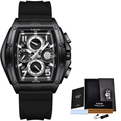 Business Watch for Men Fashion Silicone Square Watch Men Casual Sport Waterproof Chronograph Quartz Clock Male Reloj Hombre