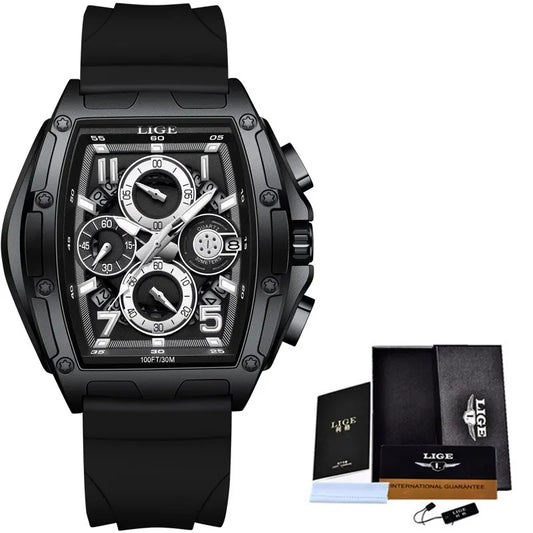 Business Watch for Men Fashion Silicone Square Watch Men Casual Sport Waterproof Chronograph Quartz Clock Male Reloj Hombre